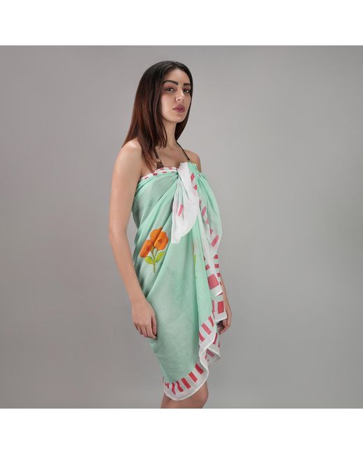 DHARA SHETH DUBAI Blue Azure Bloom Floral Resort Tube-Style Sarong