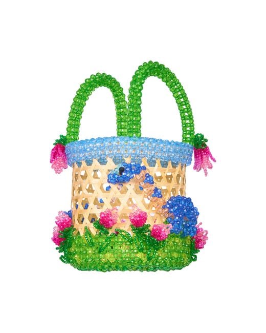 Tillie Beads Green Dino Bloom Woven Bamboo Beaded Basket Bag