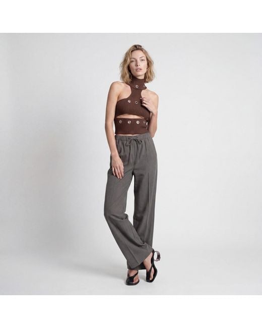 Modenaire Gray Wide Leg Trousers Relaxed Form