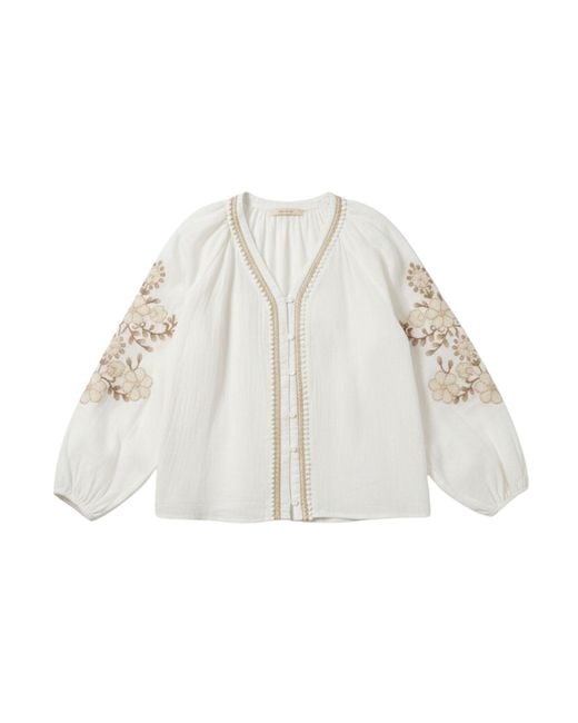 LAtelier London White Cotton Blouse With Embroidered Sleeves