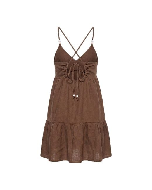 Maison Tangerine Brown Linen Dress Tobacco For