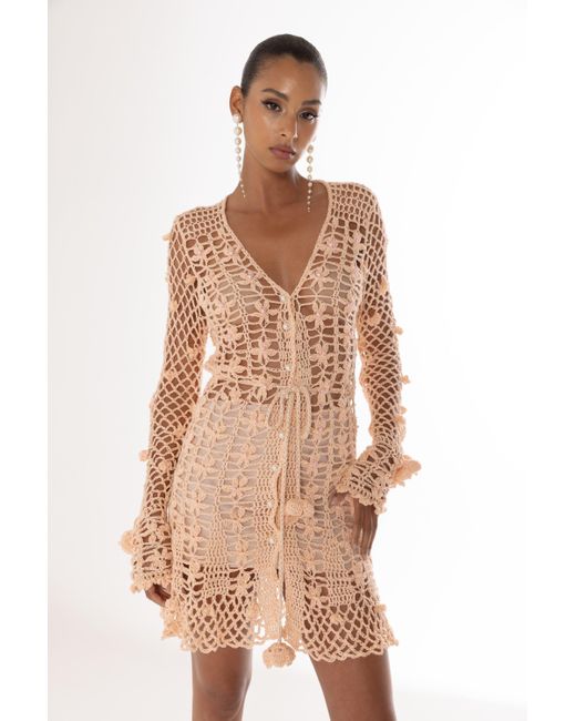 Andreeva Pink Neutrals Peach Vanilla Handmade Crochet Midi Dress
