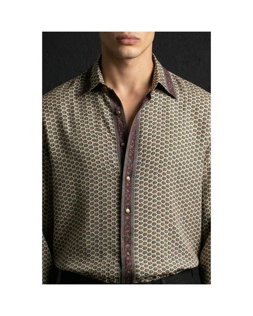 Monzlapur New York Gray Embossed Botanic Long Sleeve Crepe Shirt for men