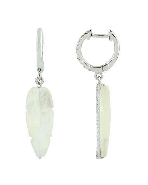 Artisan Metallic Mother Of Pearl & Diamond Feather Drop Earrings