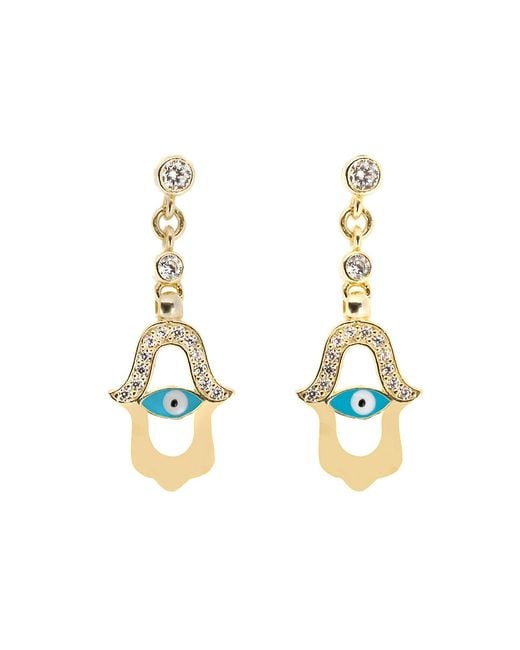 Ebru Jewelry Metallic Enamel Evil Eye Plated Hamsa Earrings