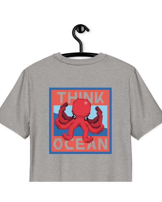 Anchor and Crew Gray Heather Think Ocean Octopus Pixel Art Organic Cotton T-Shirt