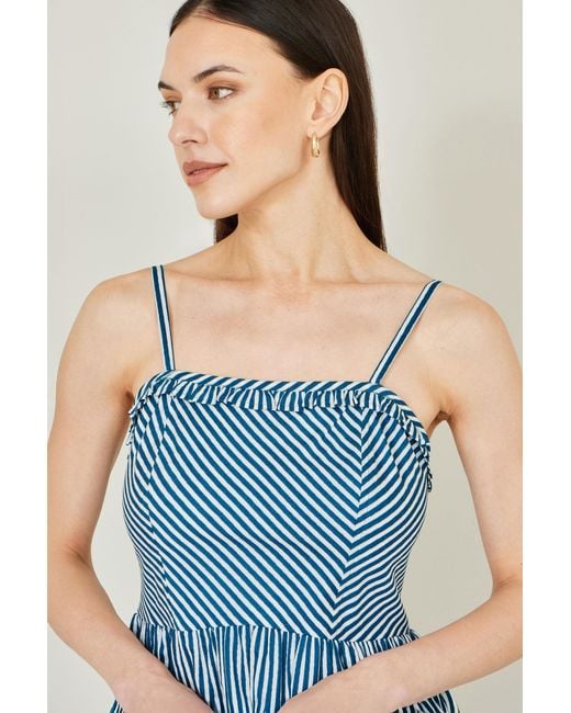 Yumi' Blue Stripe Cotton Mini Sun Dress