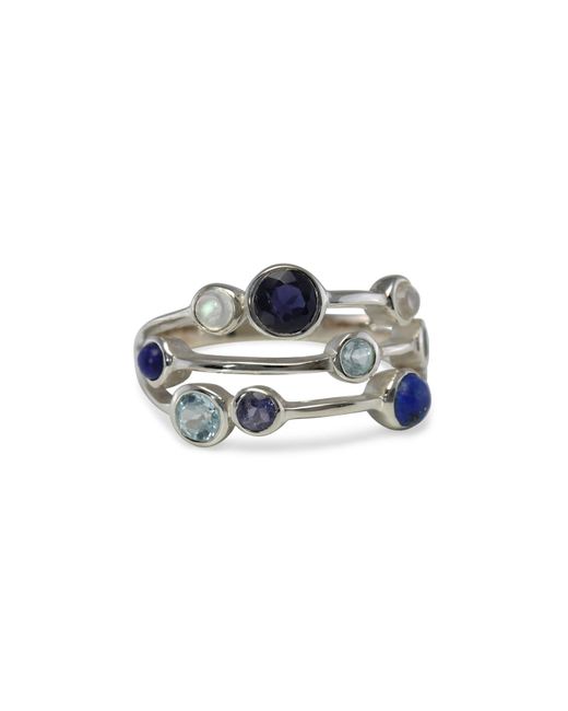 Isla Silver Blue Multi-Banded Iolite, Topaz, Moonstone & Lapis Statement Ring