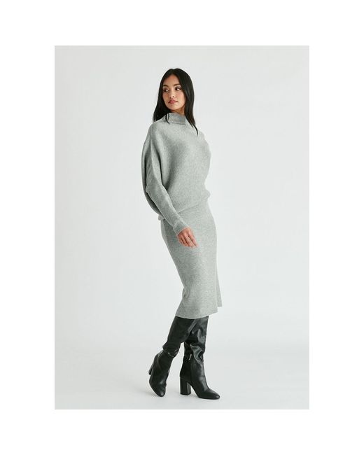 Paisie Gray Draped Knitted Dress