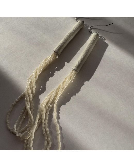 WAIWAI Metallic Palea Ivory Bead Leather Earrings