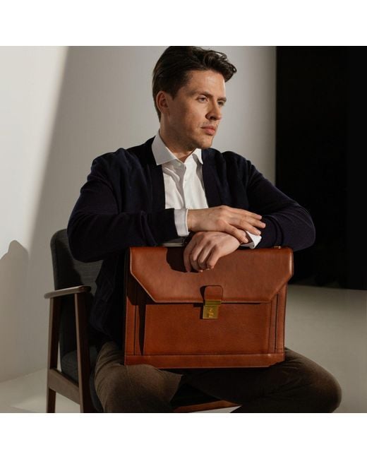 Time Resistance Brown Large Leather Briefcase for men
