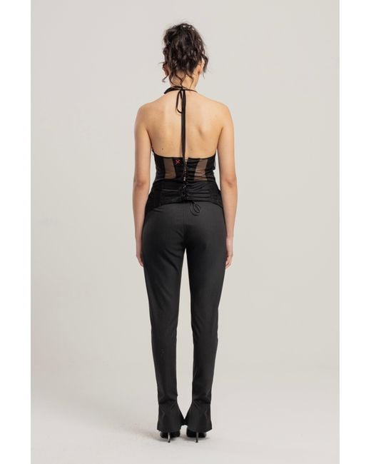Pcfg Black Zip Detail Skinny Flare Pant