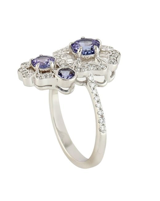 Artisan Blue 18K Handcrafted Tanzanite Flower Diamond Ring