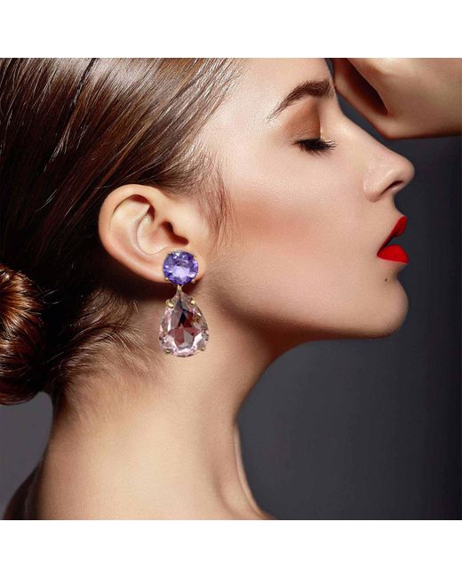 Michael Nash Jewelry Purple Large Pear-Faceted Rose And Light Amethyst Crystal Drop Earrings