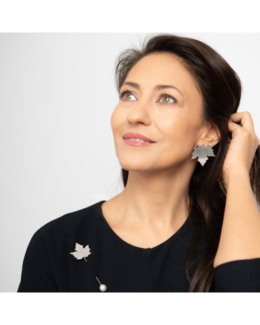 Silver Moon Metallic Maple Leaf Sterling Earrings