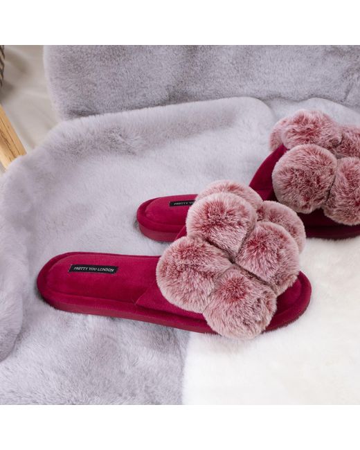 Pretty You London Pink Dolly Fun Pom Slider Slippers