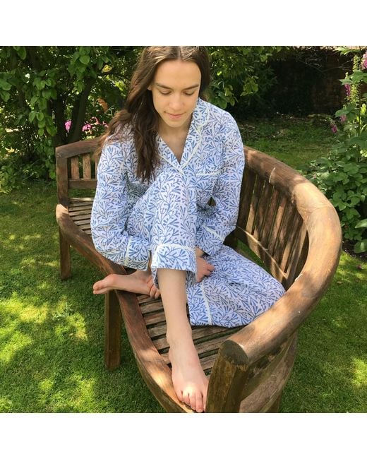 Lime Tree Design Blue Block Printed Pyjamas Bud