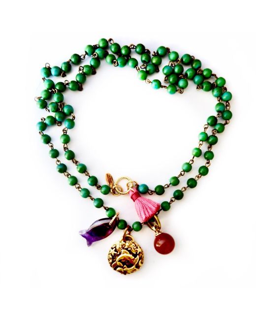 Persia Dona Jewelry Green Exotic Charms Necklace