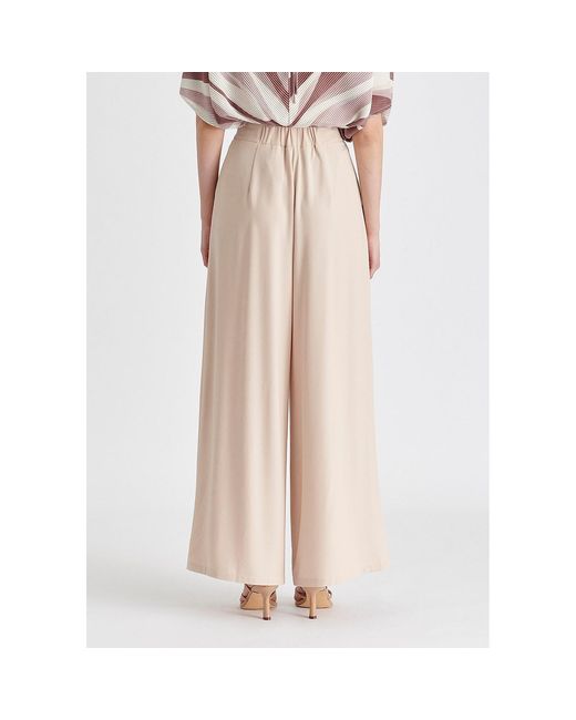 Paisie Natural Neutrals Wide Leg Trousers With Side Pleats And Split Hem