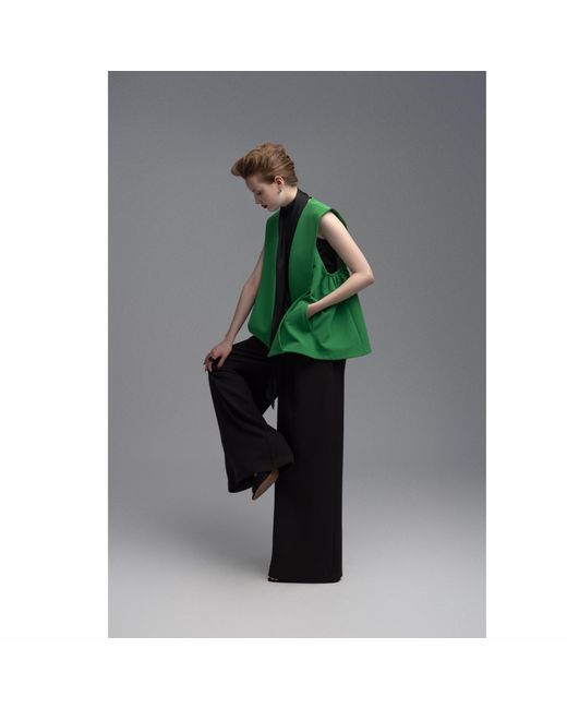 Julia Allert Black Wide-Leg Trousers With Contrasting Waistband