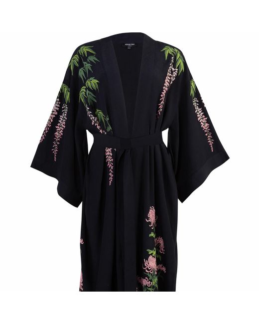 Artemis Muse Black Wisteria & Chrysanthemum Embroidered & Fully Lined Long Kimono