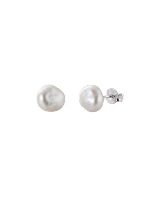 Spero London White Baroque Pearl Irregular Stud Earring Sterling