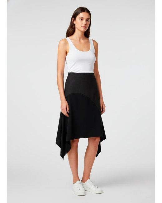 Conquista Black Asymmetric Midi Skirt – Modern Silhouette With Fluid Movement