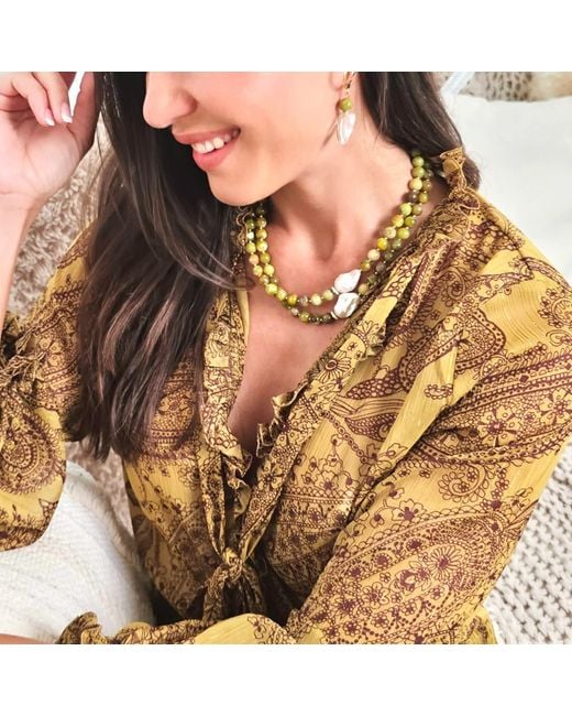 Farra Metallic Opal With Baroque Pearls Double Layers Necklace