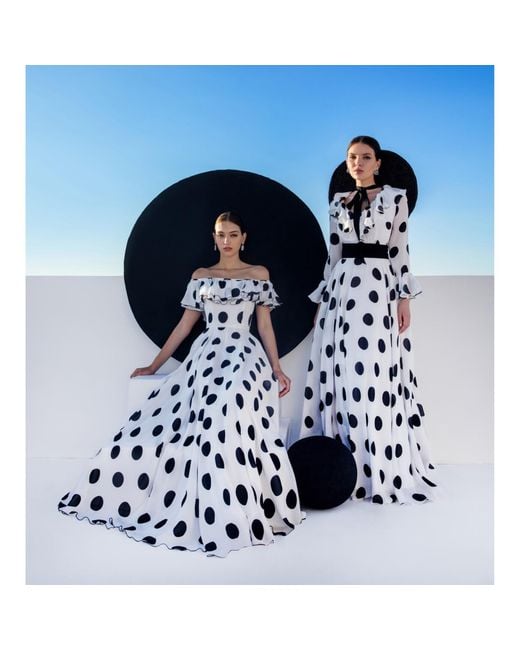 MATSOUR'I White Silk Dress Scarlett With Polka-Dot Print Maxi
