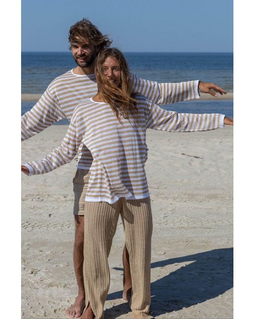 SALANIDA Natural Tanto Linen Long-sleeve Top Caramel