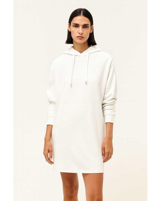 Conquista White Neutrals Ecru Cotton-Blend Hoodie Dress