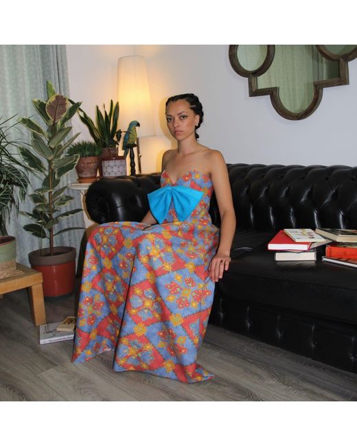 Couture to Your Door Red Rose Print Bow Maxi Dress