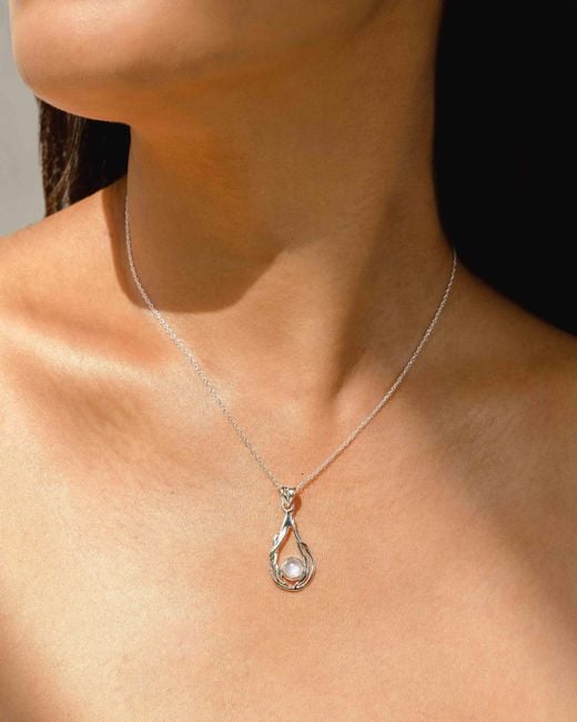 Isla Silver Metallic Teardrop Sterling Moonstone Pendant