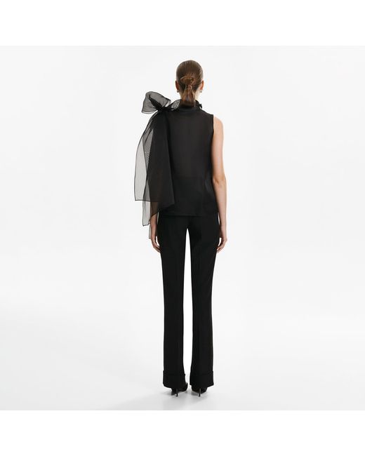 Lita Couture Black Short-Sleeve Sheer Bow Blouse