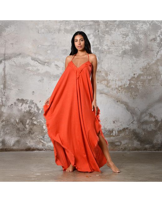 Zhenabia Red Boho Kaftan Summer Dress