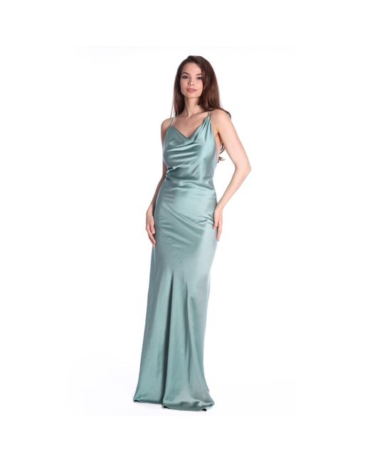 ROSERRY Tulum Cowl Neck Satin Maxi Dress in Green | Lyst