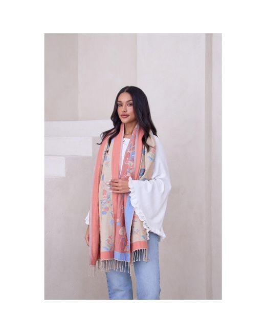 Saachi Pink Fiore Pastel Reversible Scarf