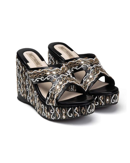 Rettrose Black Ruth Hand Embellished Luxury Wedge Shoe