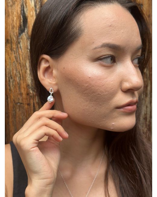 Claire Hill Designs Metallic Pearl Lichen Drop Earrings