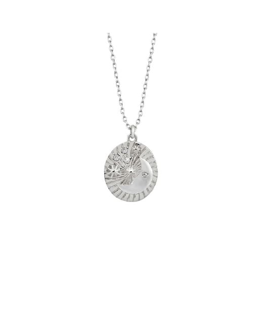Spero London White Moon Embossed Silhouette Sterling Medal Necklace