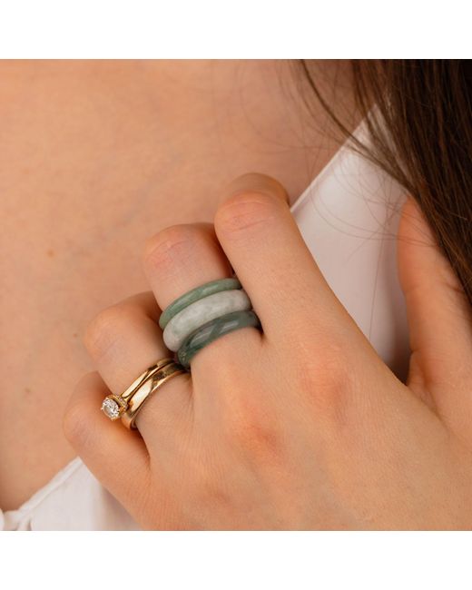 Oana Savu Green Jade Jadeite Gemstone Stone Rings Set Band Ring