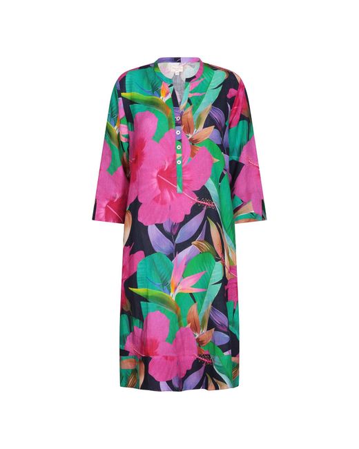 NoLoGo-chic Pink Fruit Flower Classic Tunic Dress Linen