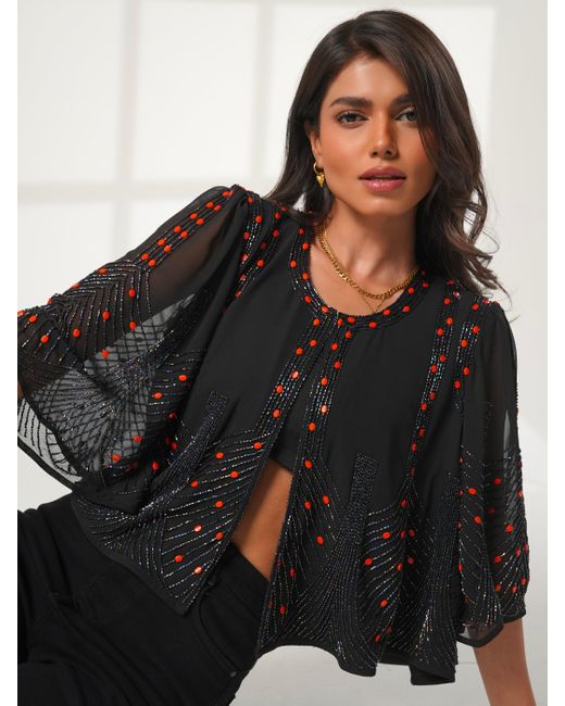 Rose & Nancy Blue Anna Hand Beaded Cape Top
