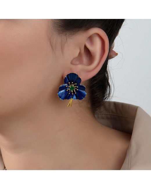 Milou Jewelry Blue Three-Leafed Clover Earrings