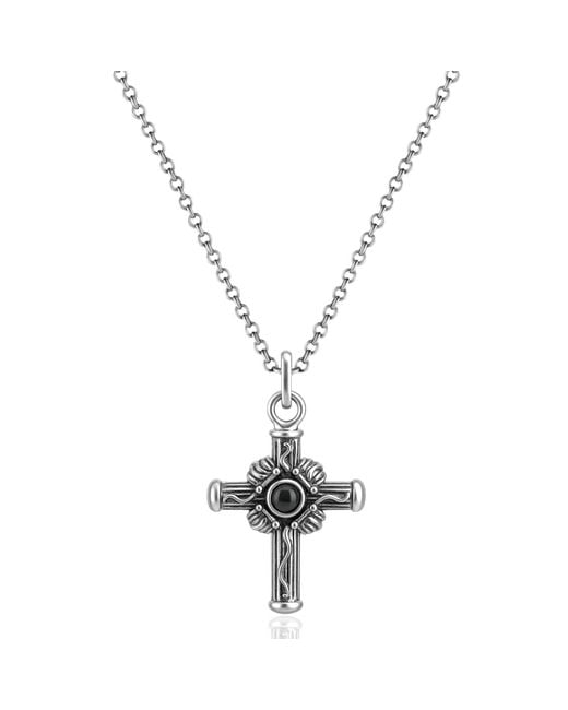 Unaloe Metallic Sterling Cross Necklace With Natural Onyx – Elegant Jewelry For