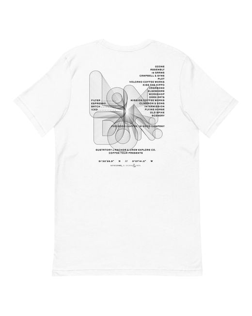 Anchor and Crew White Gustatory London Coffee Scene Organic Cotton Embroidered T-Shirt for men