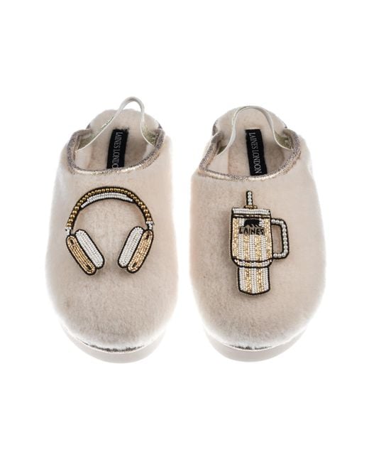 Laines London Metallic Neutrals Flatform Cloud Slippers With Headphones & Quencher Brooches
