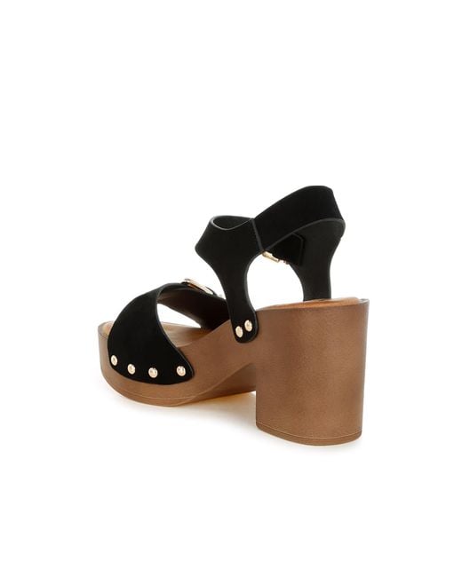 Rag & Co Black Lhasa Real Suede Leather Clog Sandals