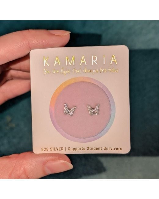 KAMARIA Metallic Butterfly Stud Earrings With Crystals