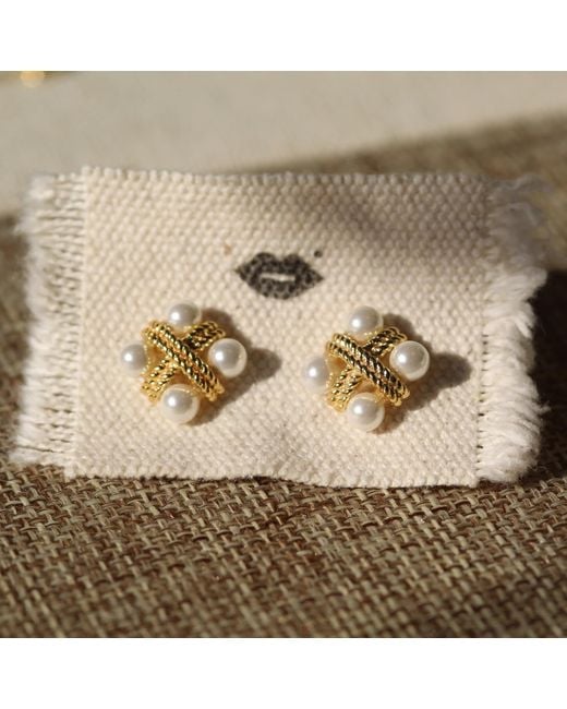 VicStoneNYC Fine Jewelry Metallic Antique Pearl Stud Earrings